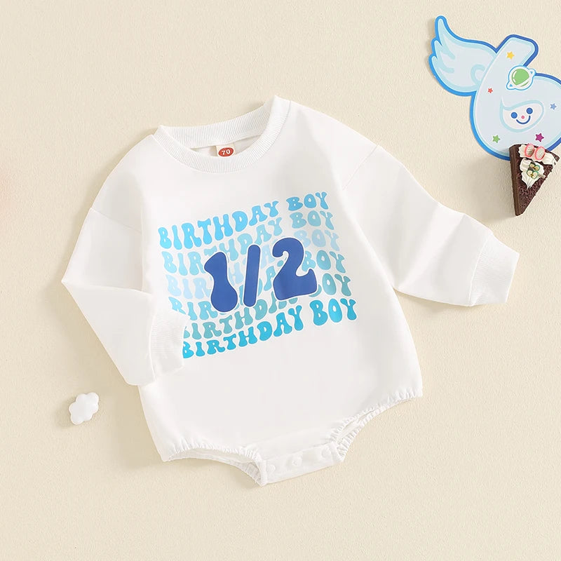 Baby Boys Girls 1/2 Half Birthday Romper Long Sleeve Crew Neck Letters Print Fall Bodysuit