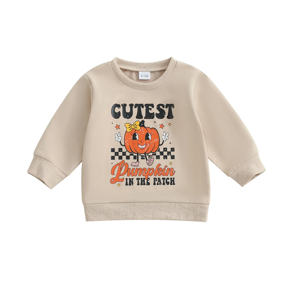 Baby Toddler Girls Boys Halloween Ghost Pumpkin Print Stylish Loose Fit Casual O-Neck Long Sleeve Pullover Top
