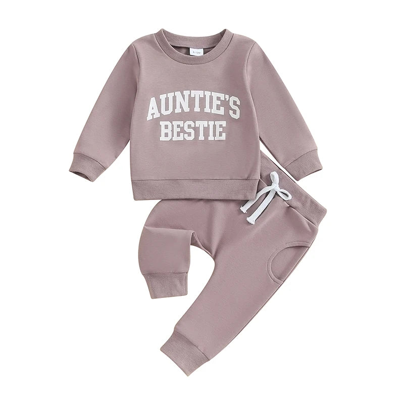 Baby Toddler Girls 2Pcs Outfit Auntie's Bestie Long Sleeve Crewneck Top Jogger Pants Set