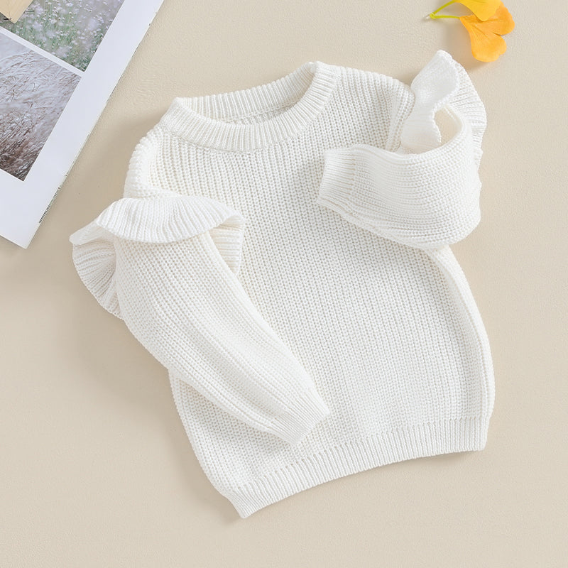 Baby Toddler Girls Sweater Solid Color Ruffle Long Sleeve Knit Spring Autumn Clothes Knitwear Pullover Top