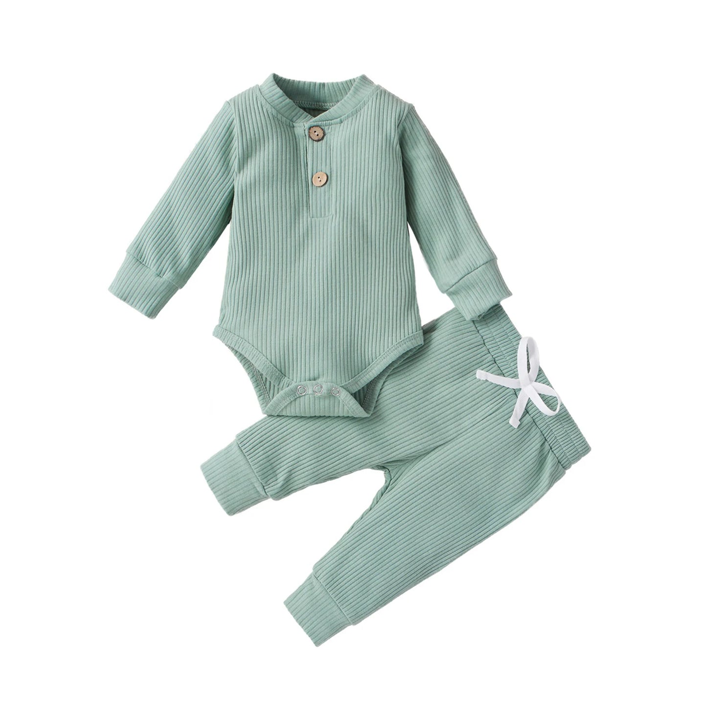 Baby Toddler Girl Boy 2Pcs Autumn Ribbed Clothes Sets Long Sleeve Bodysuits + Elastic Pants 2PCs Outfit