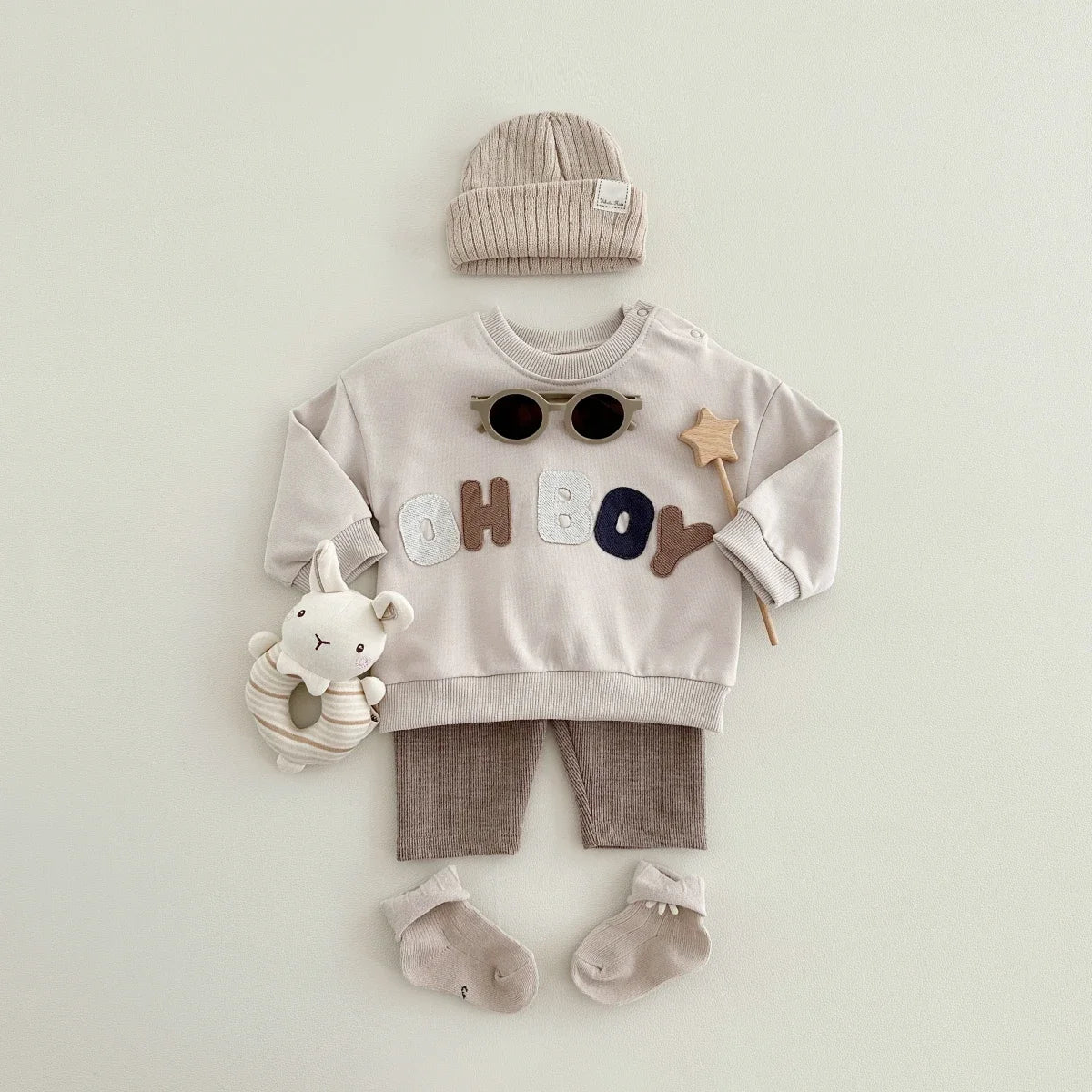 Baby Toddler Boys 2Pcs Oh Boy Set Letter Pattern Long Sleeve Top + Pants Outfit