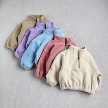 Load image into Gallery viewer, Baby Toddler Boys Girls 2Pcs Sports Sets Fleece Solid Long Sleeve Top Quarter Zip Elastic Waist Pants Outfit
