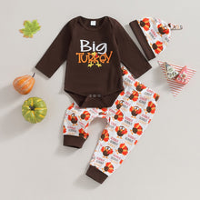 Load image into Gallery viewer, Baby Boys Girls 3Pcs Thanksgiving Outfits Long Sleeve Bodysuit Turkey Pants Hat Set
