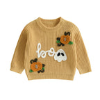 Baby Toddler Boys Girls Halloween Sweater Boo Letter Ghost Embroidery Long Sleeve Crew Neck Knitwear Pullover Top