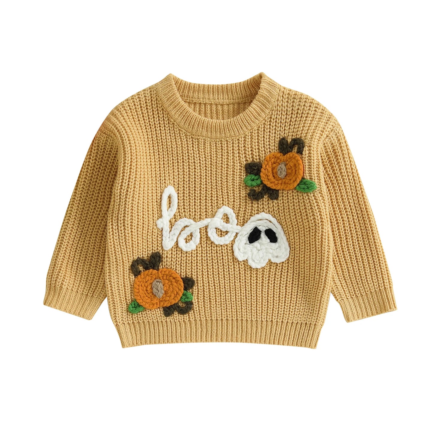 Baby Toddler Boys Girls Halloween Sweater Boo Letter Ghost Embroidery Long Sleeve Crew Neck Knitwear Pullover Top