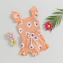 Load image into Gallery viewer, Toddler Baby Girl 2Pcs Bodysuit Floral Print Flutter Sleeve Ruffle Shorts Summer Bodysuit Set

