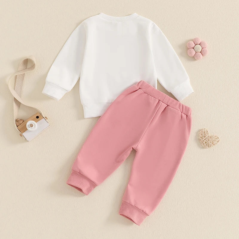 Baby Toddler Girls 2Pcs Sorry Boys Daddy Is My Valentine Valentine's Day Outfit Letter Heart Print Long Sleeve Top with Solid Color Long Pants Jogger Set Valentines