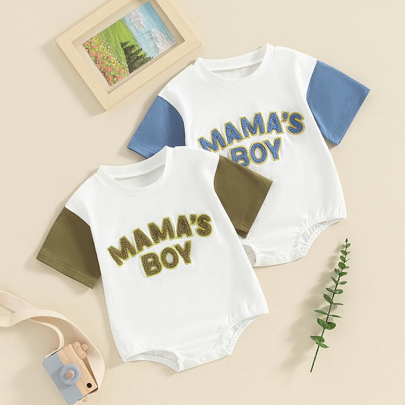 Baby Boy Mama's Boy Romper Short Sleeve Bodysuit Crew Neck Jumpsuit Summer Spring