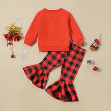 Load image into Gallery viewer, Baby Toddler Girls 2Pcs Merry Christmas Outfit Gnome Letter Embroidery Long SleeveTop Plaid Flare Pants Set
