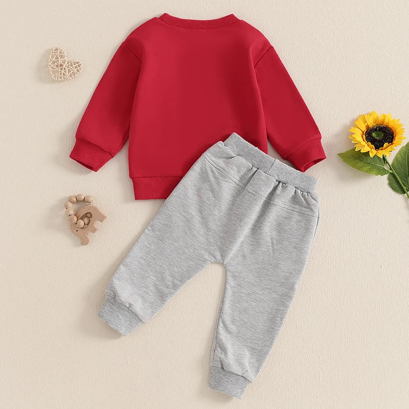 Baby Toddler Boys Girls 2Pcs Snacks Are My Love Language Valentine's Day Outfit Letter Print Long Sleeve Top and Elastic Pants Jogger Set Valentines