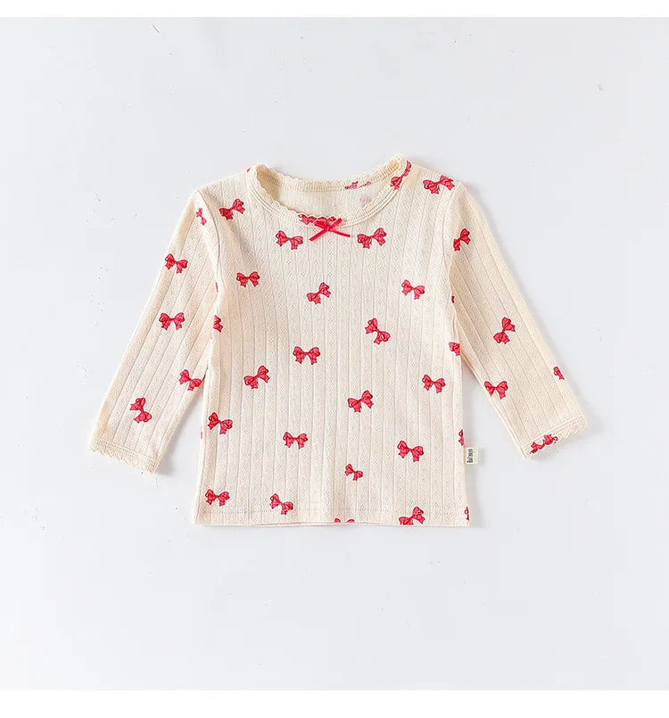 Baby Toddler Girls 2Pcs 100% Cotton Clothes Set Long Sleeve Top Pants Suit Bow/Heart Print Pajamas Set Homewear Outfit