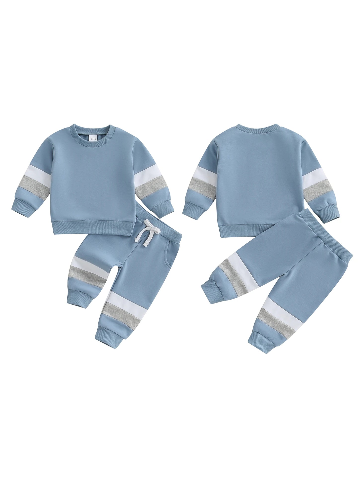Baby Toddler Boys 2Pcs Casual Clothes Set Color Patchwork Long Sleeve Pullover Top with Elastic Waist Jogger Pants