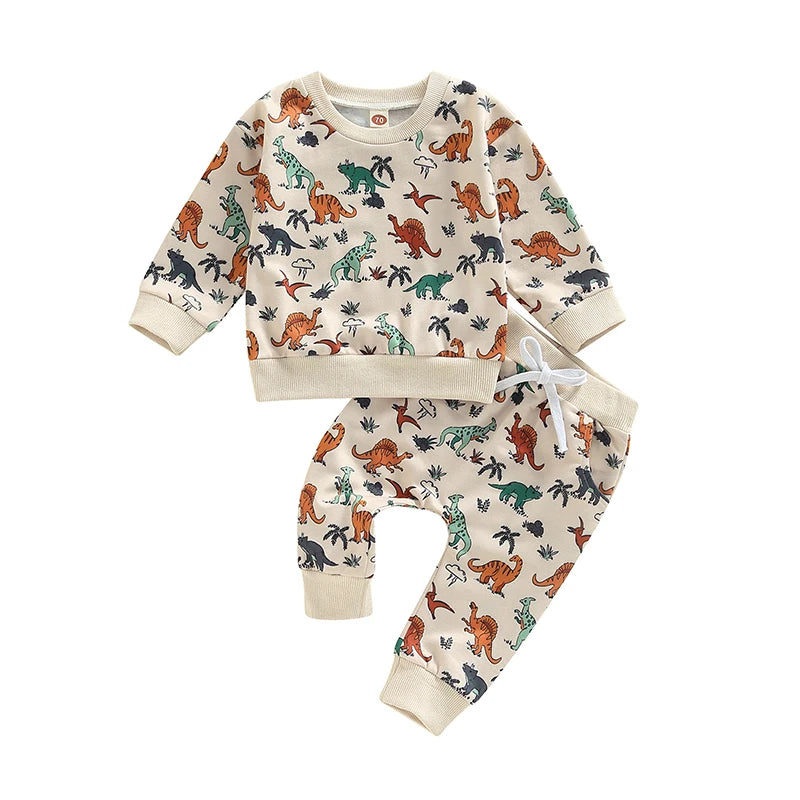 Baby Toddler Boys 2pcs Dinosaur Animal Printed Pullover Top and Long Pants Set Outfit