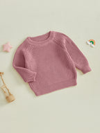 Baby Toddler Boys Girls Knit Sweater Long Sleeve Round Neck Solid Color Pullover Fall Top
