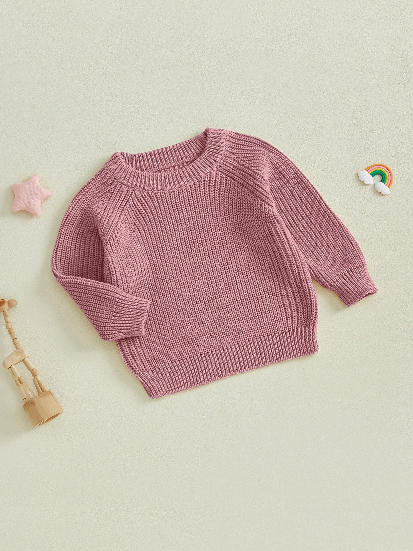 Baby Toddler Boys Girls Knit Sweater Long Sleeve Round Neck Solid Color Pullover Fall Top