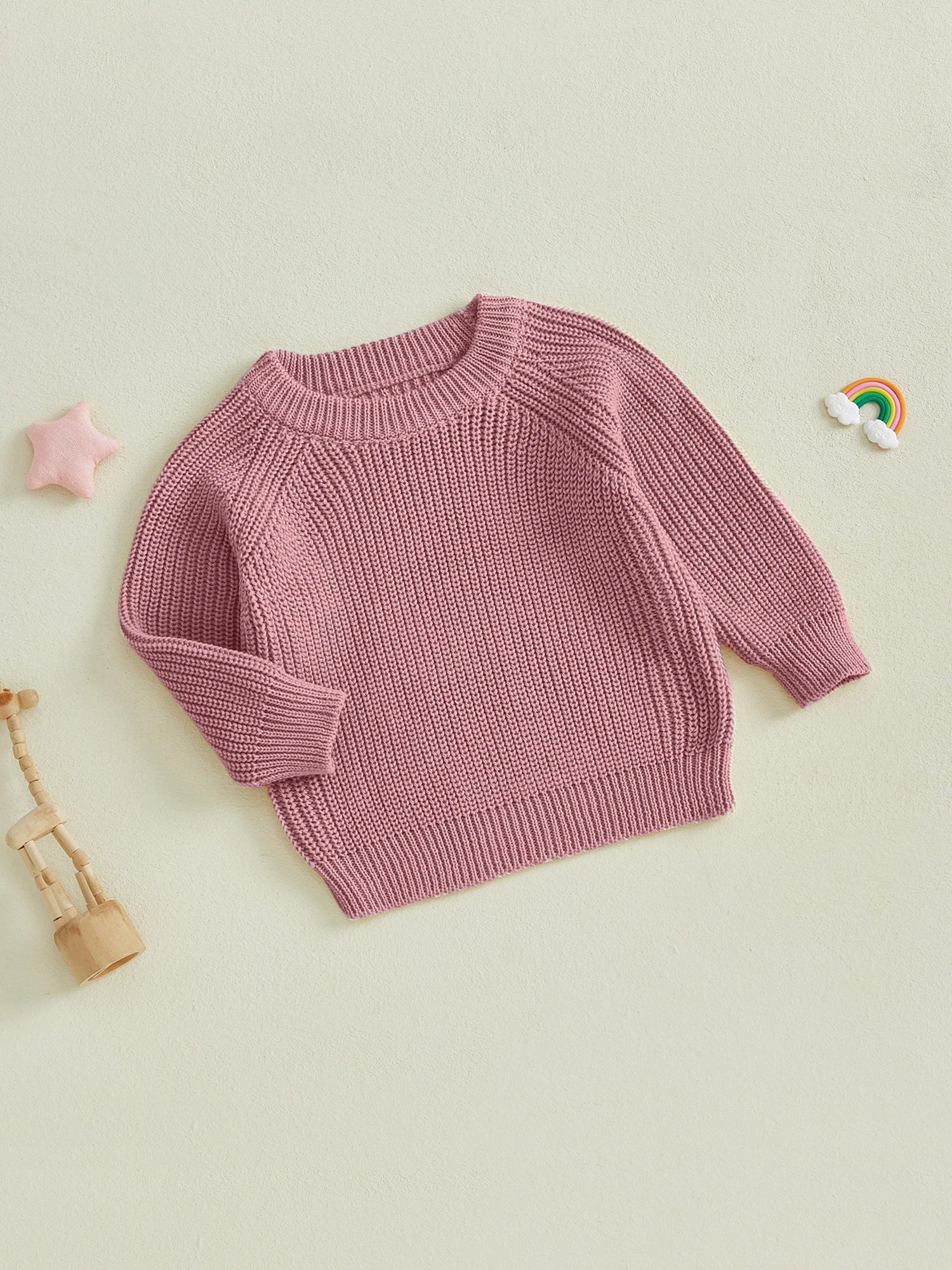 Baby Toddler Boys Girls Knit Sweater Long Sleeve Round Neck Solid Color Pullover Fall Top