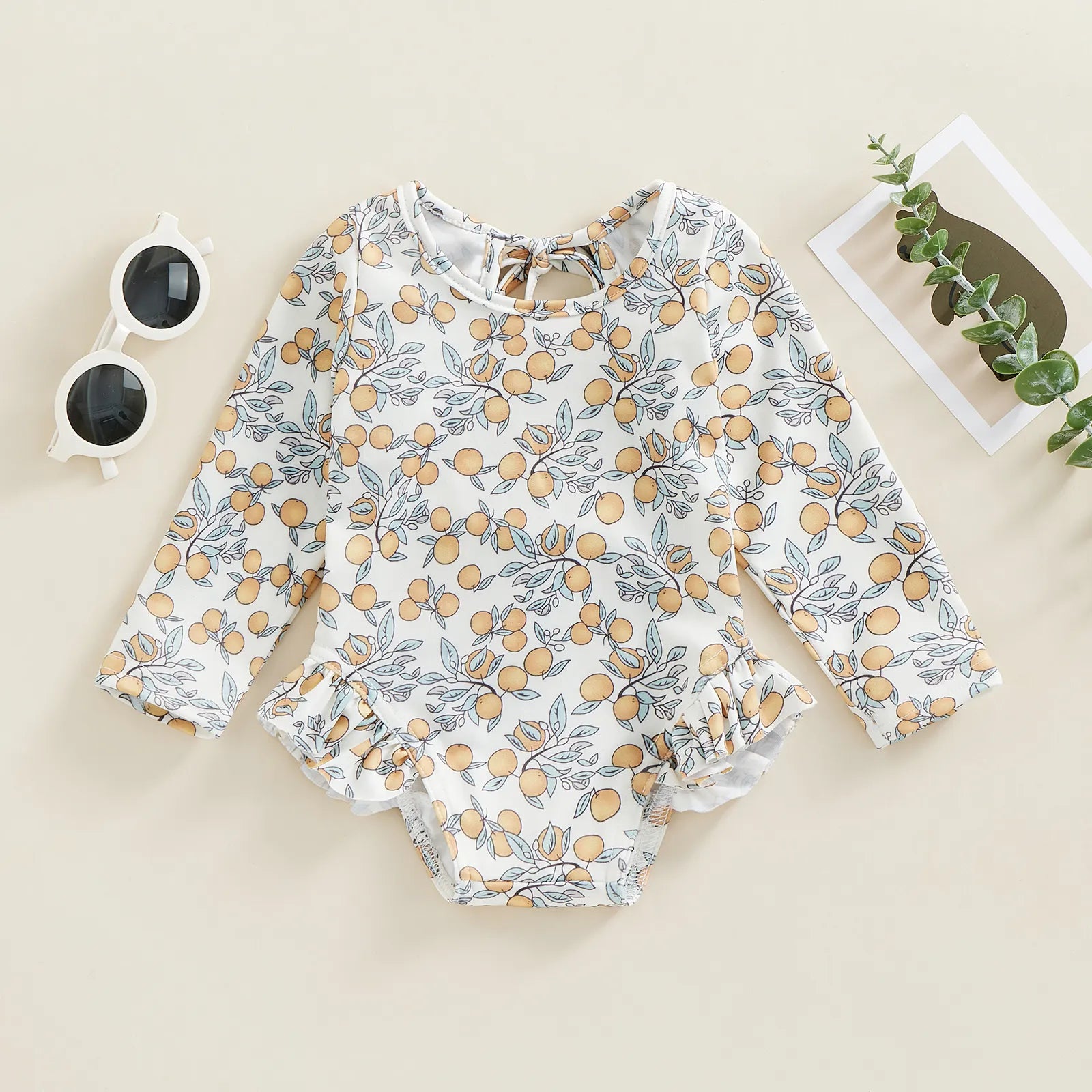 Baby Girl Floral Print Backless Bathing Suit