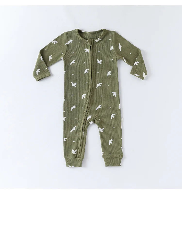 Baby Boy Girl Autumn Winter Clothes Zipper Cotton Romper Croissant Print Long Sleeve Jumpsuit Cute Outfit