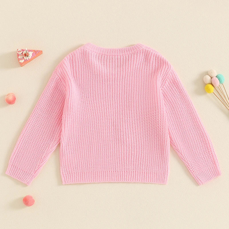 Toddler Kids Girls Big Sis Sweater Casual Rainbow Letter Embroidery Warm Knitted Long Sleeve Pullover Knitwear Top