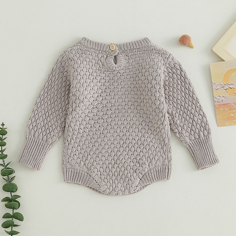 Baby Boy Girl Fall Long Sleeve Jumpsuit Solid Color Knitted Sweater Bodysuit Romper