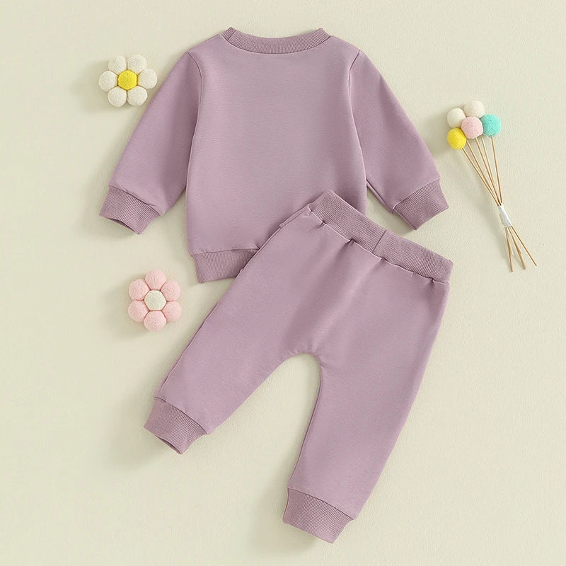 Toddler Baby Girls 2Pcs Clothes Sets Long Sleeve Letter Auntie's Girl Print Pullover Top + Pants Set