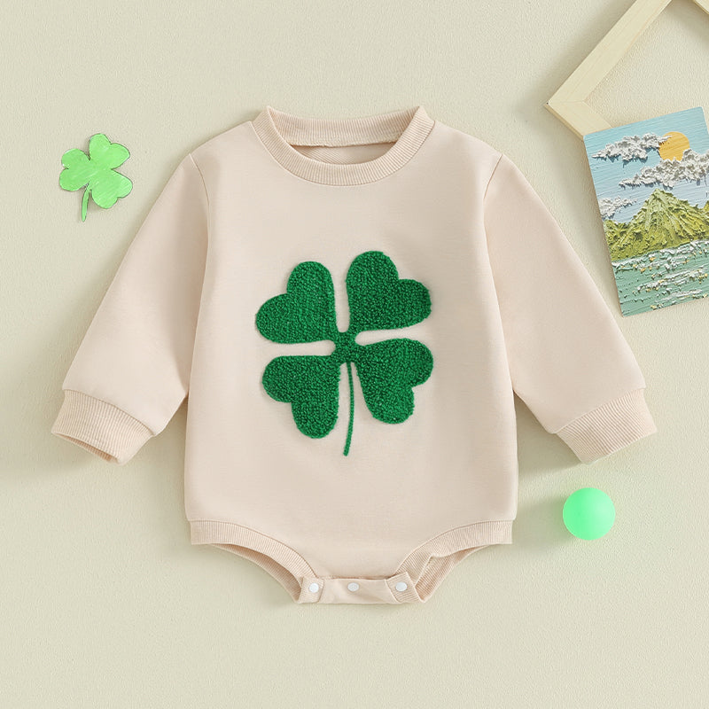 Baby Boy Girl St. Patrick's Day Four Leaf Clover Bubble Romper Spring Shamrock Jumpsuit