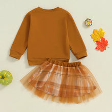 Load image into Gallery viewer, Baby Toddler Girls 2Pcs Little Turkey Autumn Outfit Long Sleeve Letter Embroidery Pullover Top with Plaid Tulle Tutu Skirt Set
