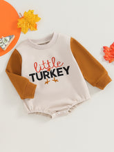 Load image into Gallery viewer, Baby Boy Girl Thanksgiving Clothes Little Turkey Letters Print Romper Long Sleeve Jumpsuit Sweatshirt
