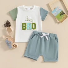 Load image into Gallery viewer, Baby Toddler Kids Boys 2Pcs Little Big Bro Brothers Matching Clothes Set Short Sleeve Embroidery Letters Top with Elastic Waist Shorts Set Summer Outfit
