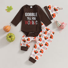 Load image into Gallery viewer, Baby Boys Girls 3Pcs Thanksgiving Outfits Long Sleeve Bodysuit Turkey Pants Hat Set
