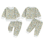 Baby Toddler Girls 2Pcs Outfit Floral Flowers Long Sleeve Crew Neck Top with Elastic Waist Pants Set