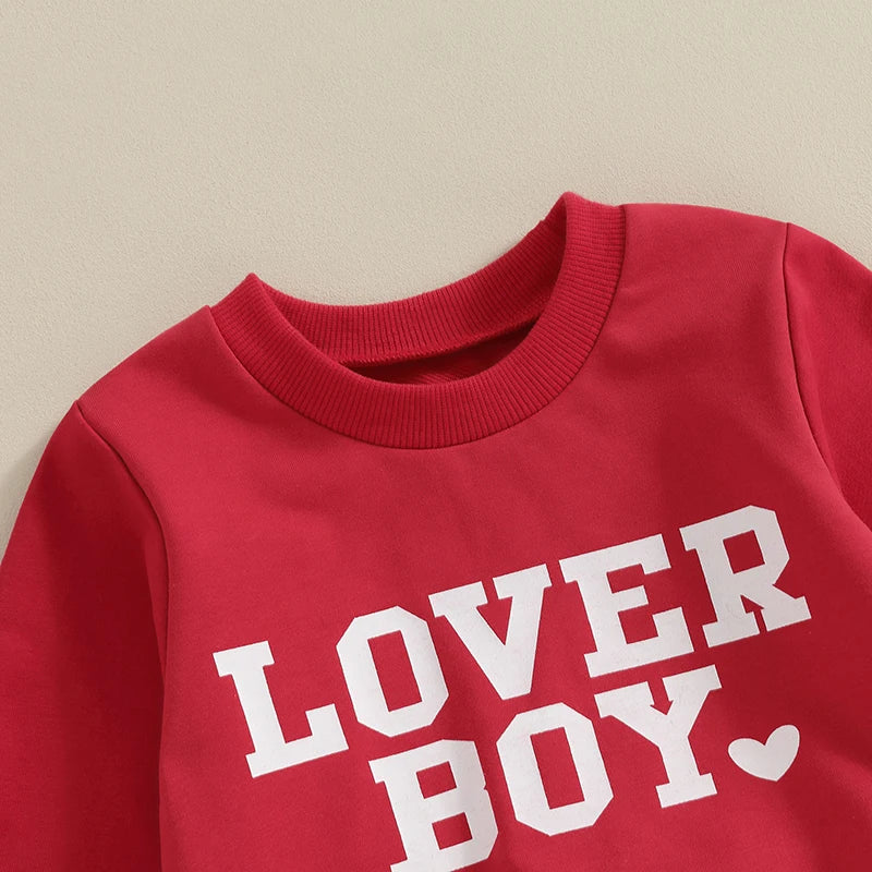 Toddler Baby Kids Boys 2Pcs Valentine's Day Clothes Long Sleeve Pullover Crewneck Lover Boy Top Pants Outfit Set