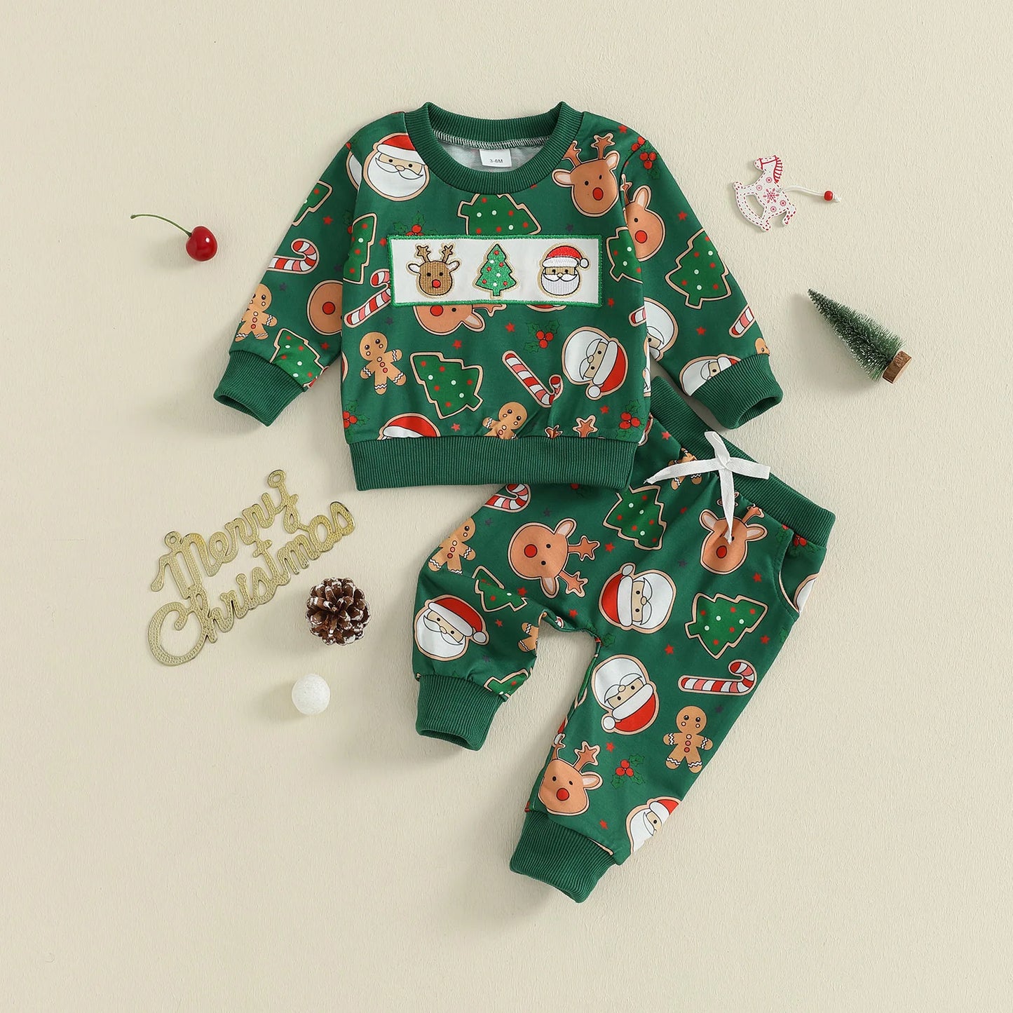 Baby Toddler Boys Girls 2Pcs Christmas Santa Claus Milk Reindeer Print Long Sleeve Top with Elastic Waist Paints 2piece Outfit Jogger Set