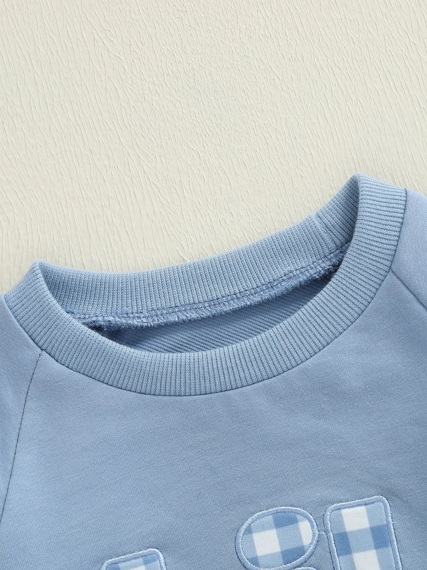 Baby Boy Lil Brother Fall Winter Romper Loose Fit Letter Plaid Embroidered Crew Neck Long Sleeve Jumpsuit