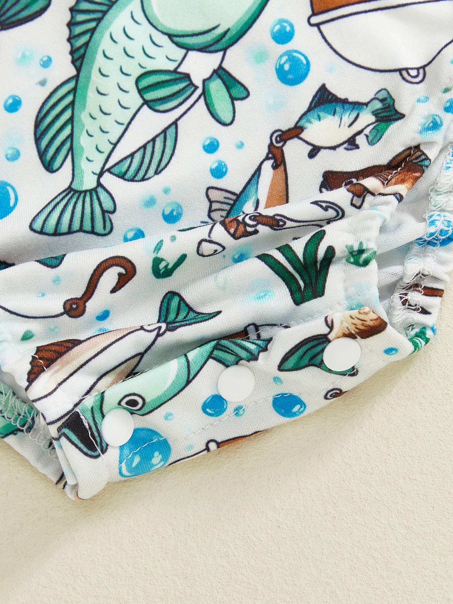 Baby Boy Daddy's Buddy / Boy Romper Adorable Fish Print Letter Embroidery Short Sleeve Round Neck Jumpsuit