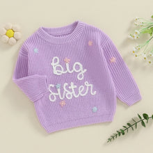 Load image into Gallery viewer, Toddler Kids Girl Big Sister Sweater Cute Long Sleeve Letter Embroidery Knit Pullover Loose Top
