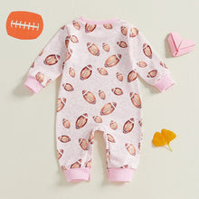 Load image into Gallery viewer, Baby Girls Crewneck Fall Romper Football Print Long Sleeve Jumpsuit
