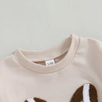 Baby Girl Bubble Romper Long Sleeve Crew Neck Bow Football Print Fall Jumpsuit