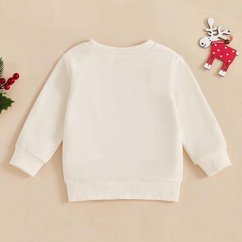 Baby Toddler Boys Girls Christmas Crew Letter Lights Embroidered Long Sleeve Round Neck Pullover Top