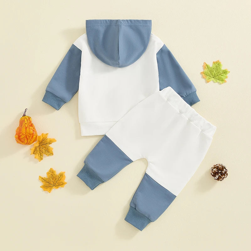 Baby Toddler Boys 2Pcs Mama's Boy Fall Outfit Letter Print Contrast Color Hooded Long Sleeve Top and Long Pants Set