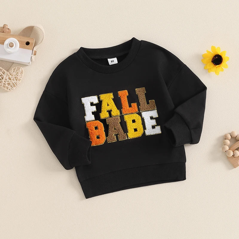 Baby Toddler Boys Girls Fall Babe Long Sleeve Embroidery Letters Fall Crewneck Top