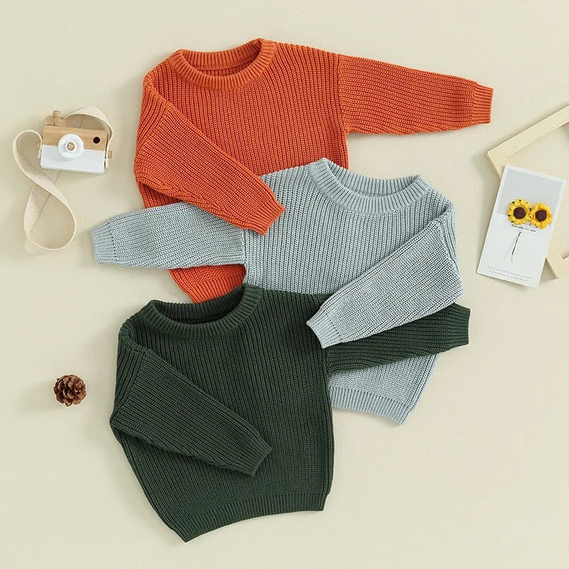 Baby Toddler Kids Girl Boy Knit Sweater Round Neck Long Sleeve Pullover Top Fall Winter Knitwear