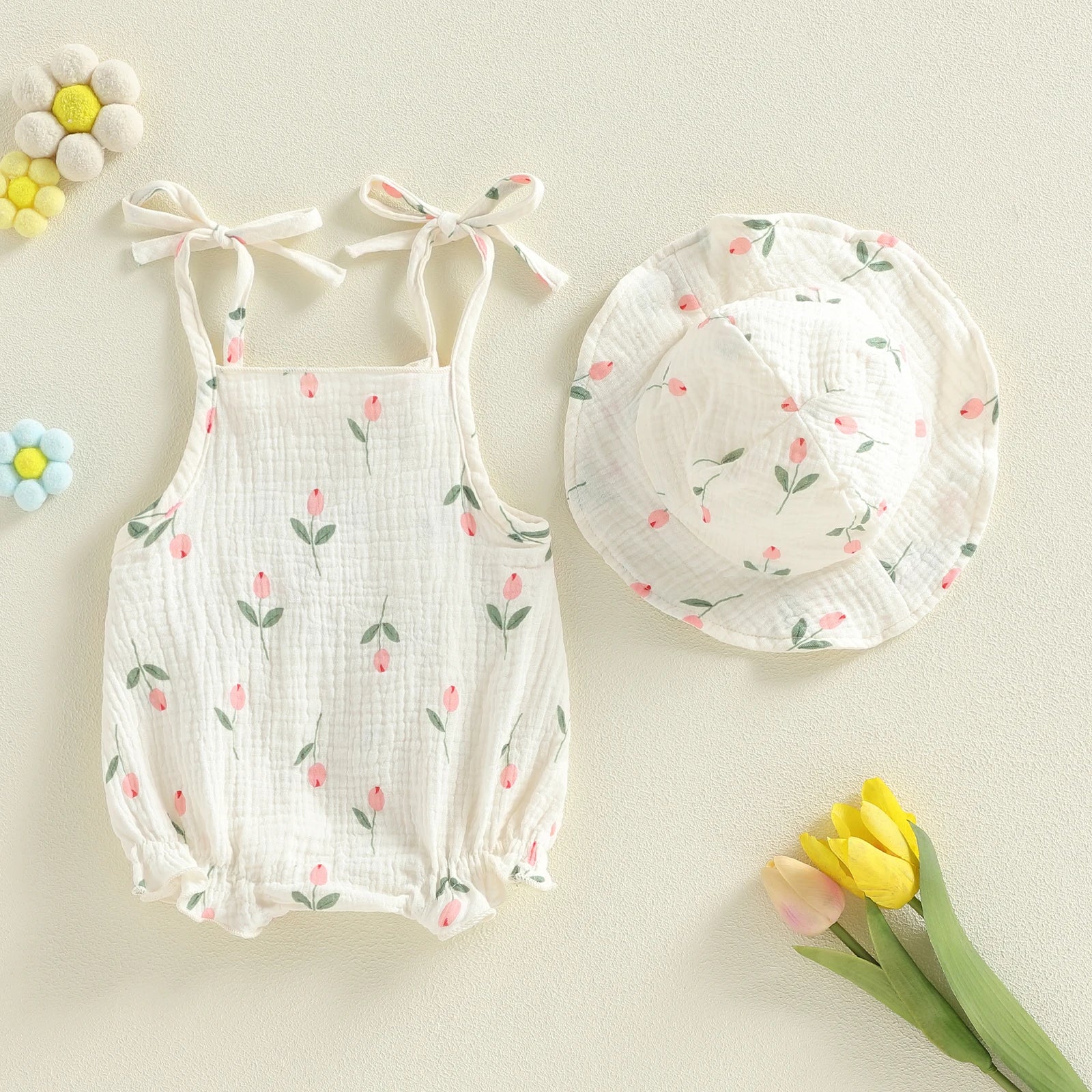 summer infant 29620 Baby Girls 2Pcs Summer Sweet Romper Infant Sleeveless Strappy Floral O – August + Willow