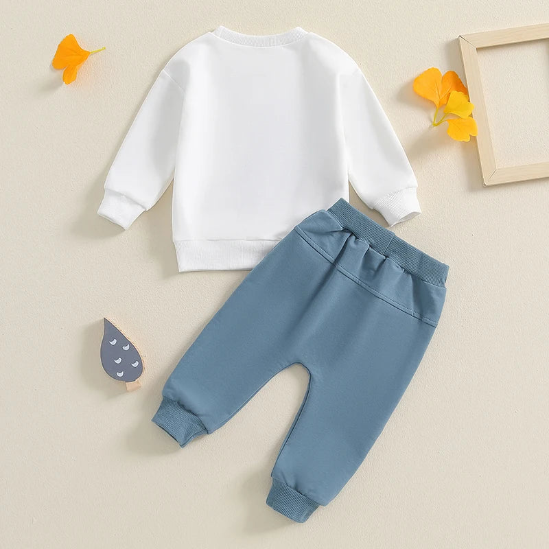 Toddler Kids Boys 2Pcs Big Brother Fall Set Letter Embroidery Long Sleeve Crewneck Top with Solid Color Pants Outfit