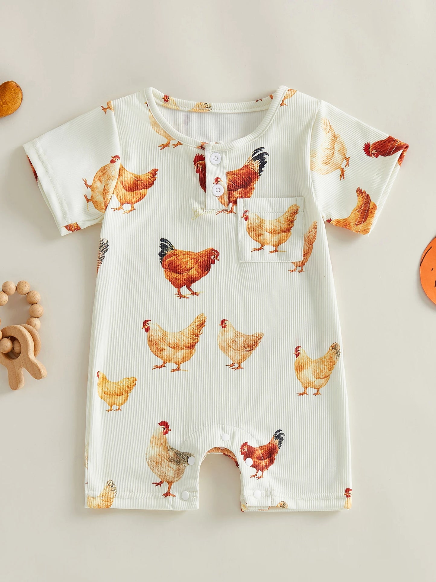 Baby Boys Jumpsuit Short Sleeve Crew Neck Chicken Print Summer Romper Clothes for Casual Daily