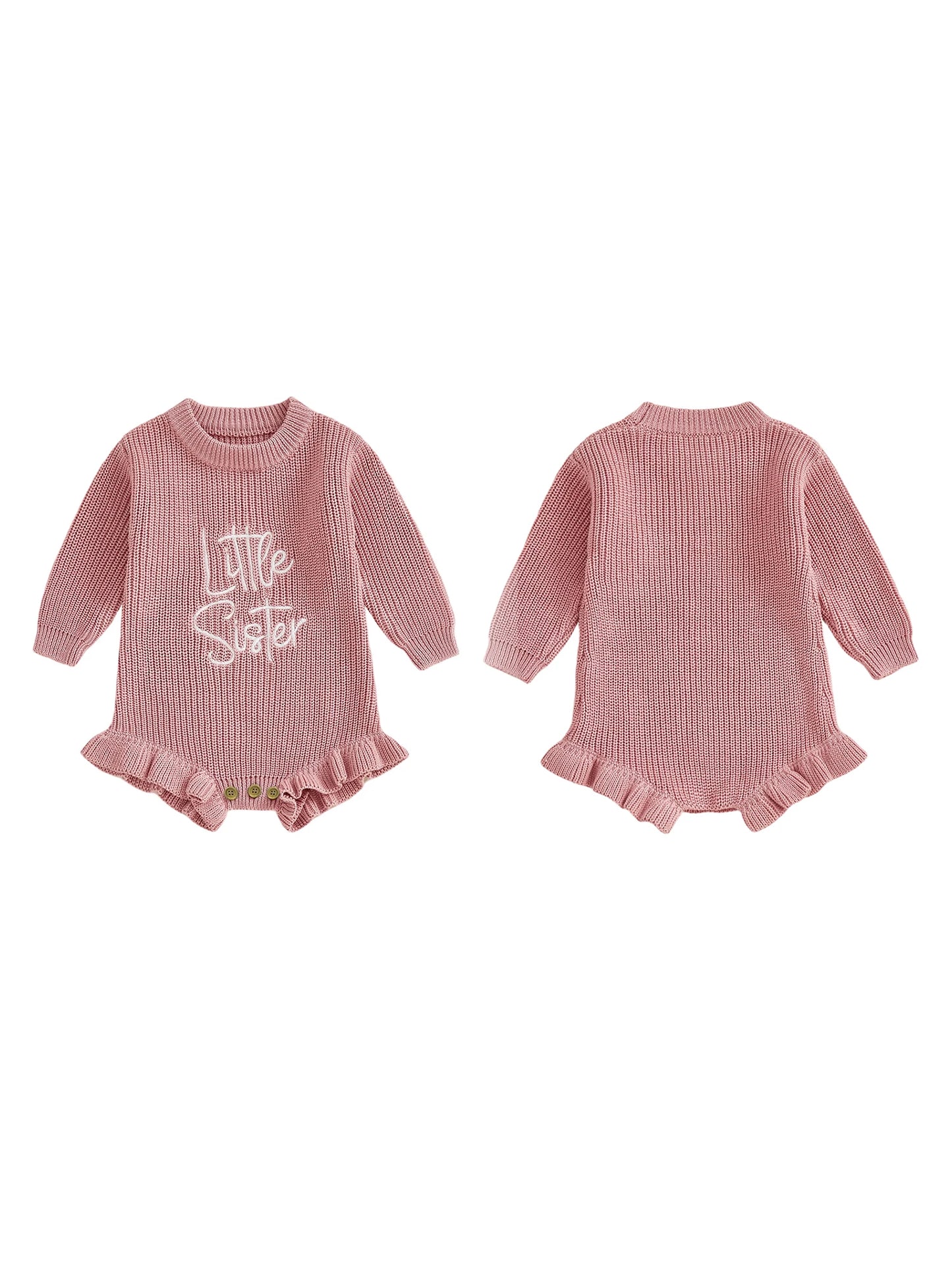 Baby Girl Sweater Romper Little Sister Long Sleeve Round Neck Letter Embroidery Knit Bodysuit