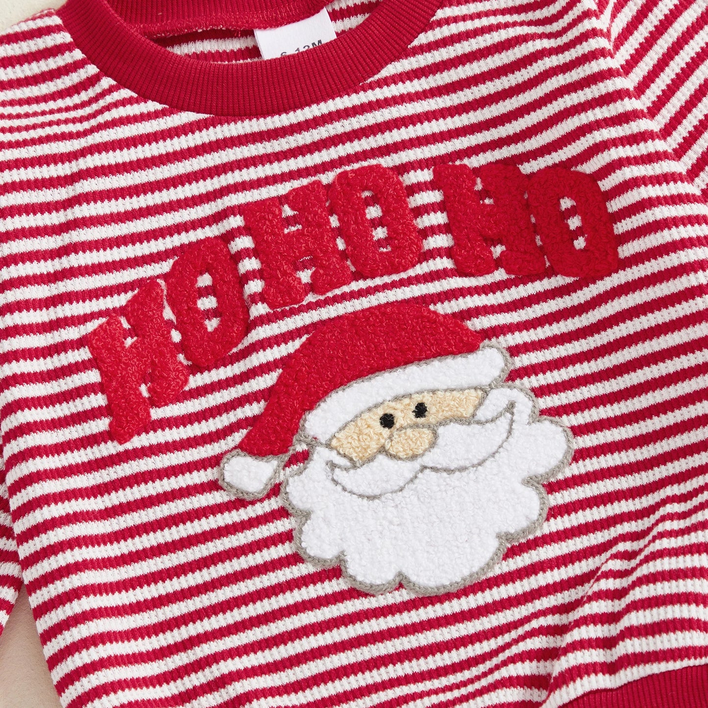 Baby Toddler Boys Girls 2Pcs Ho Ho Ho Christmas Striped Jogger Set Fashionable Long Sleeve Santa Claus Embroidery Pullover Top with Pants 2 Pcs Outfit