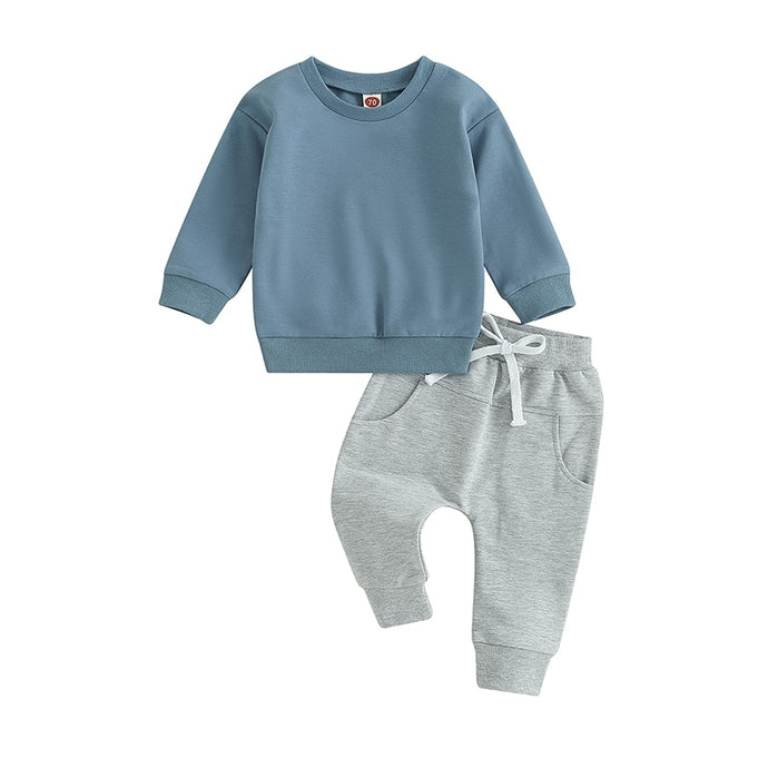 Baby Toddler Boys Girls 2Pcs Fall Set Long Sleeve Crew Neck Top with Elastic Waist Sweatpants