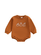 Baby Boys Girls Halloween Thanksgiving Fall Bubble Romper Casual Pumpkin Embroidery Long Sleeve Jumpsuit Toddler Cute Clothes